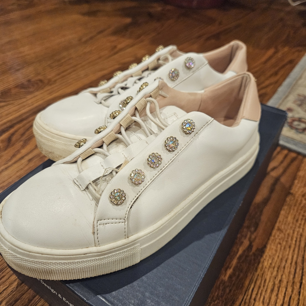 Kurt Geiger Jeweled White Cream Sneakers